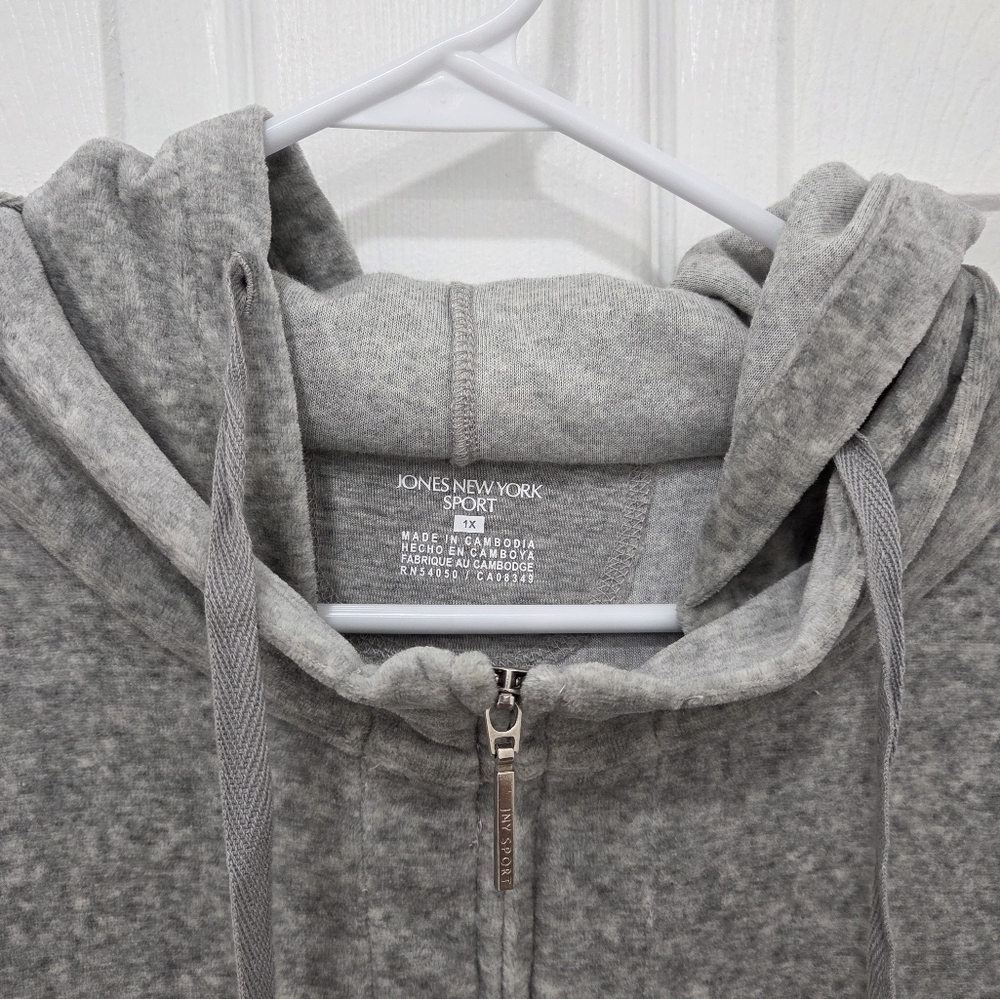 Jones New York Sport Velour Hoodie Gray Zip Front SZ 1X - Picture 6 of 15